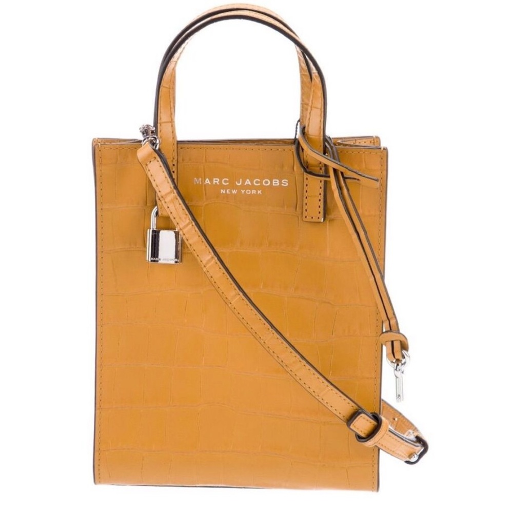 Marc Jacobs Mini Grind Mustard Yellow Leather Tote Bag Small Casual Handbag - Picture 2 of 10